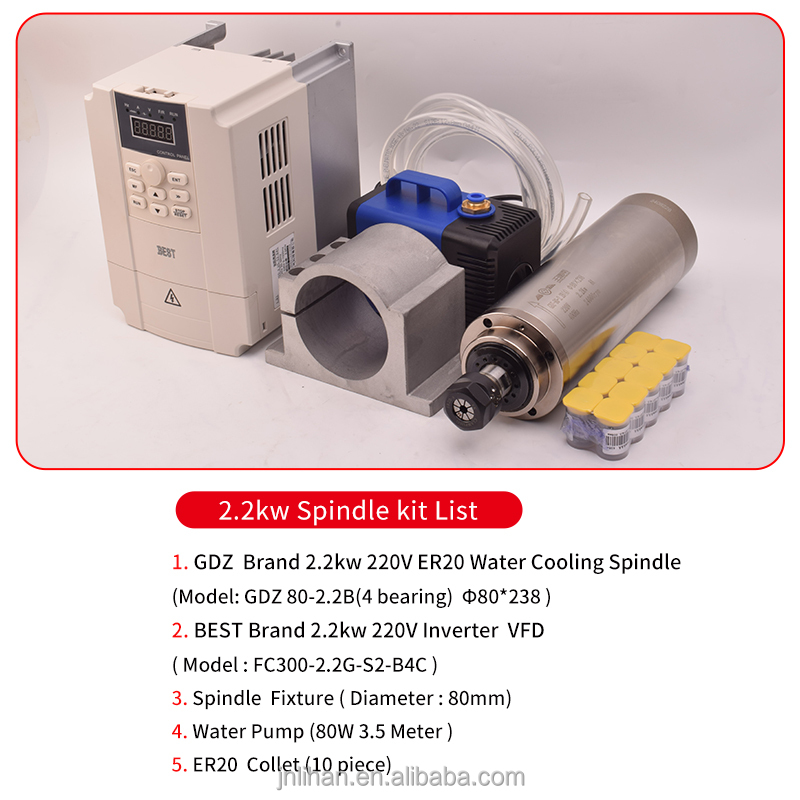 محرك راوتر CNC مبرد بالماء بقو - مراجعة 2.2Kw Water Cooled Spindle Kit Vfd وسعره